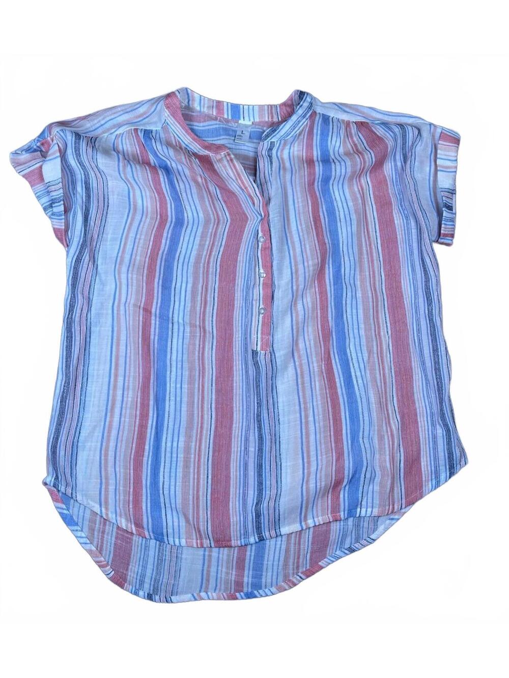 Just Be Striped Short Sleeve Blouse Size L